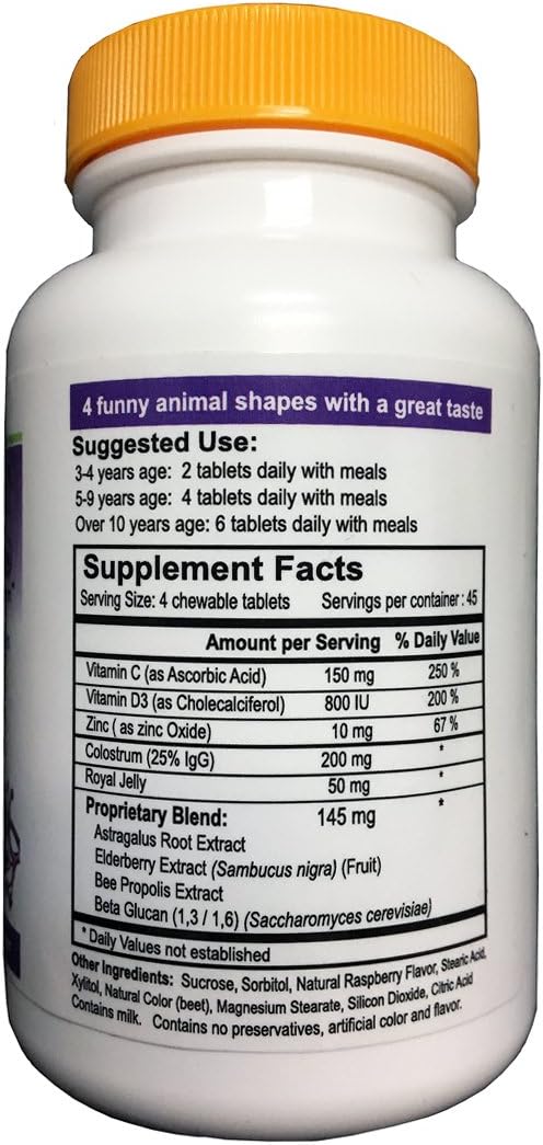 Kidmune Kids Immune Support Supplement – 180 Chewable Mini Tablets with Elderberry, Colostrum, Propolis, Beta Glucan, Astragalus, Vitamin C, D, Zinc – Fun Animal Shapes! - görsel 6