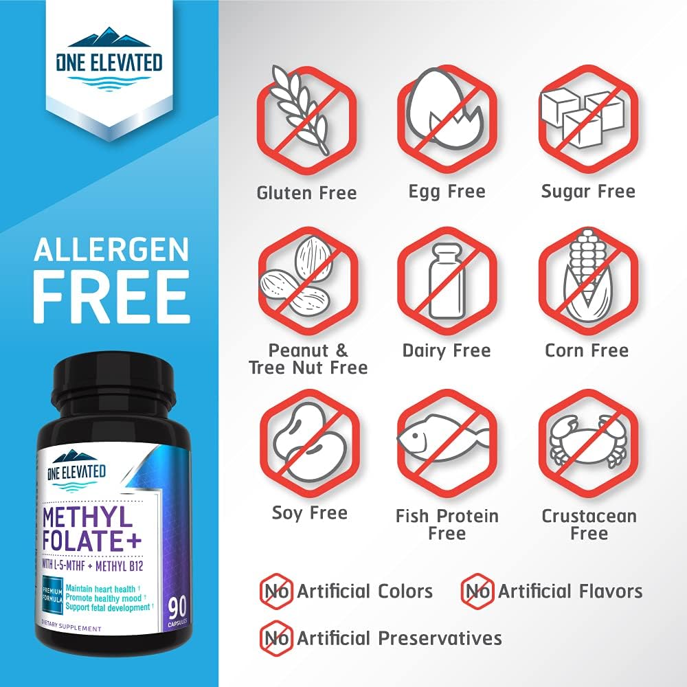 One Elevated Double Strength Methyl Folate with B12, B6, B2, B1, and Niacin - 90 Capsules (3-Month Supply) - görsel 4