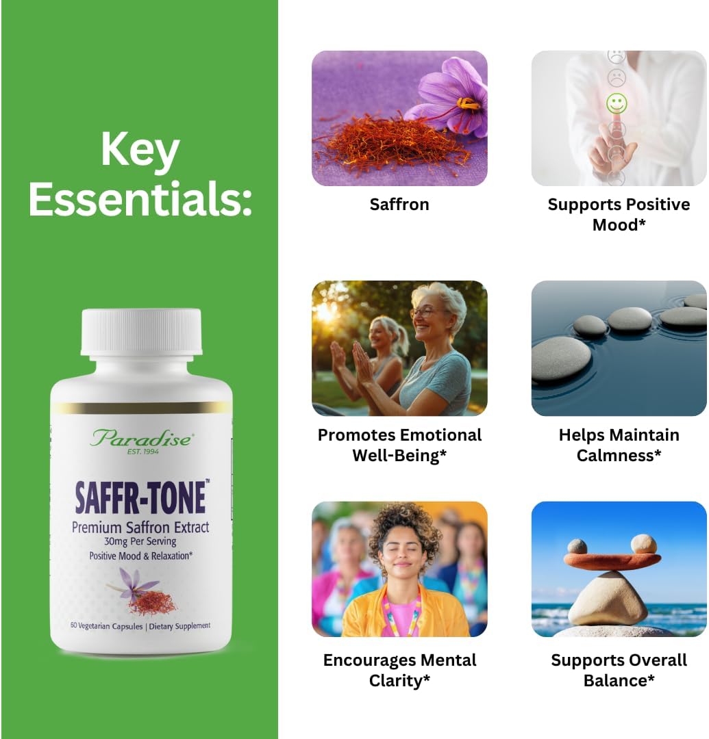 Paradise Herbs Saffr-Tone: Active Whole Spectrum Saffron Extract - Super Potent - Vegan & Non-GMO - 60 Veg Caps - görsel 2