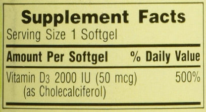 Spring Valley Vitamin D3 2000 IU Softgel Capsules, Twin Pack (400 Capsules Total)