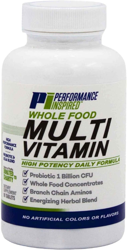 Performance Inspired Nutrition Whole Food Multi Vitamin with Probiotics, BCAAs, and Herbal Complex – 90 Tablets