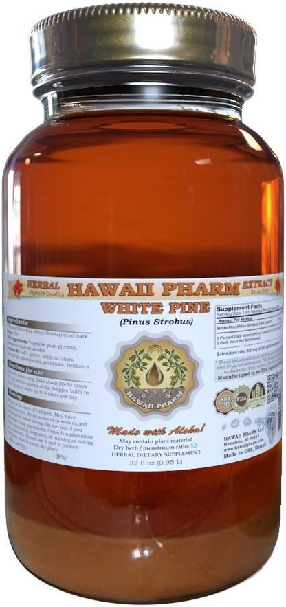 White Pine Liquid Extract, White Pine (Pinus Strobus) Bark Powder Tincture, Food Supplement, Hawaii Pharm, 2x2 fl oz