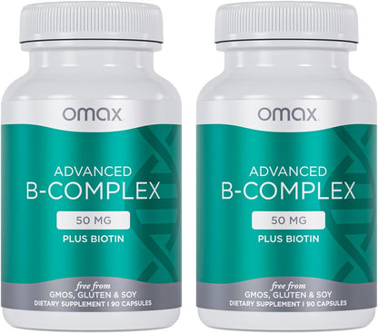 Omax3 Advanced Vitamin B Complex 50 mg with Biotin - 90 Capsules (2 Pack)