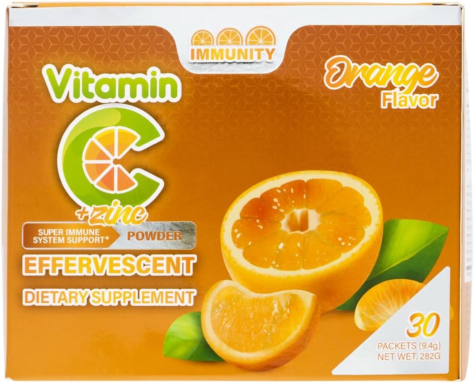 Vitamin C + Zinc Immune Support Powder – Effervescent Orange Flavour – 30 Sachets - görsel 1