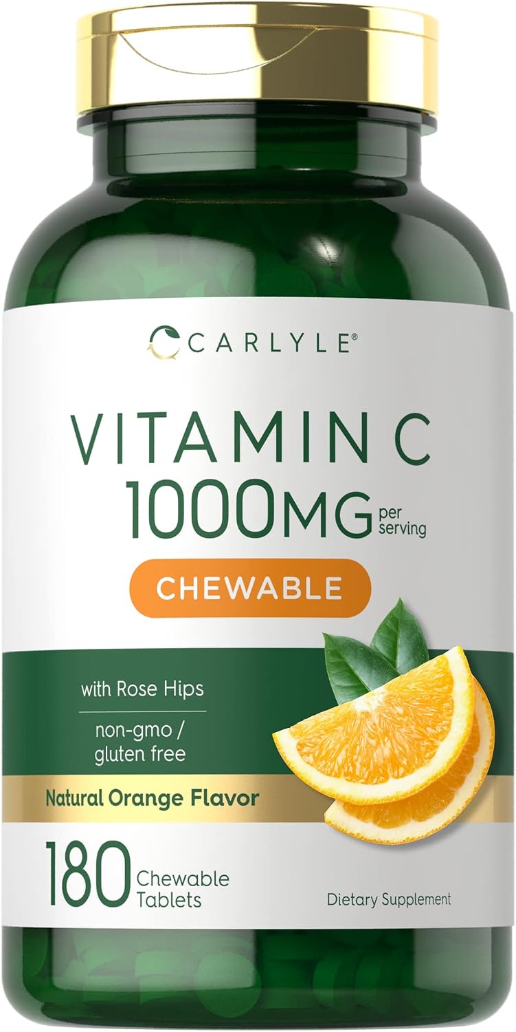 Carlyle Vitamin C Chewables | 1000mg | 180 Tablets | Vegetarian, Non-GM, Gluten-free Supplement – Image 1