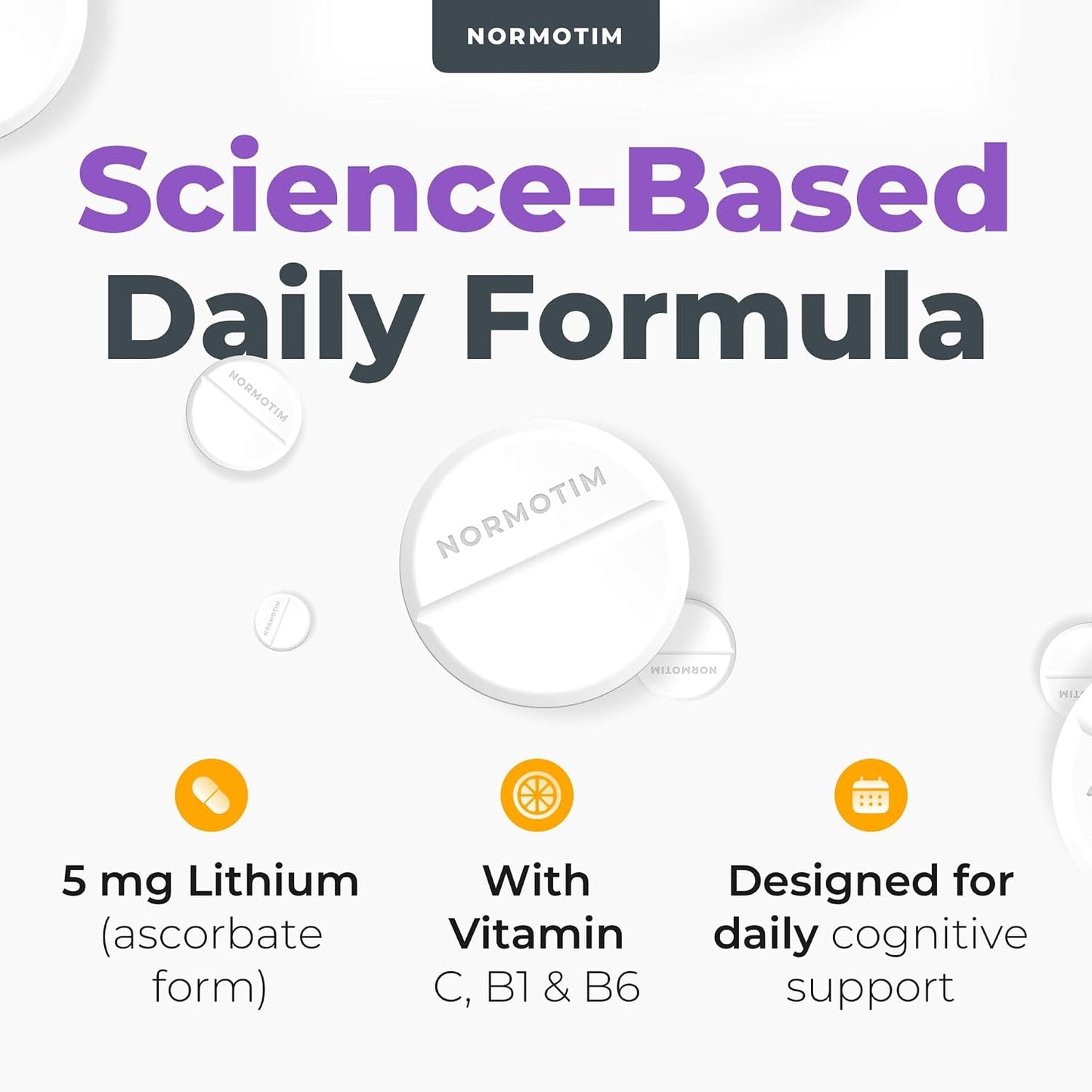 NORMOTIM – Calm & Focus Support – Lithium Ascorbate 5mg Fast-Dissolving Tablets with Vitamin C, B1 & B6 – Non-Drowsy Cognitive & Memory Support – Made in the USA – 60 Count - görsel 7