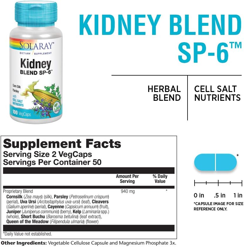 Solaray Kidney Blend SP-6 – Traditional Herbal Supplement for Women and Men, 100 Vegan Capsules - görsel 3