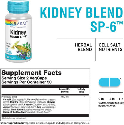 Solaray Kidney Blend SP-6 – Traditional Herbal Supplement for Women and Men, 100 Vegan Capsules