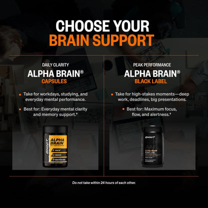 ONNIT Alpha Brain Black Label Capsules - Cognitive Support with Citicoline, Lion's Mane and Lutein (80 Capsules)