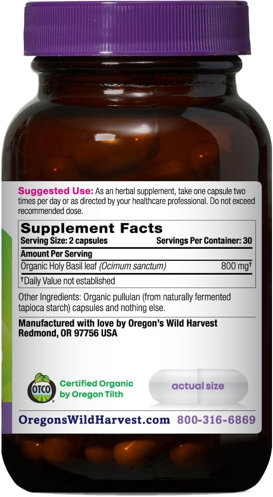 Oregon's Wild Harvest Organic Holy Basil Herbal Supplement, 60 Capsules - görsel 2
