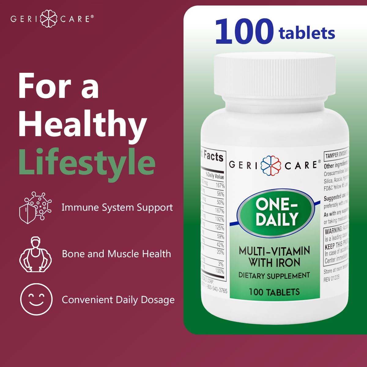 GeriCare One-Daily Multivitamin with Iron, 100 Tablets - görsel 2