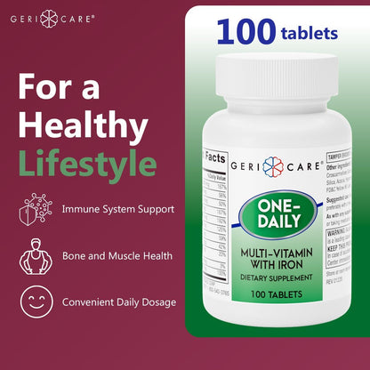 GeriCare One-Daily Multivitamin with Iron, 100 Tablets