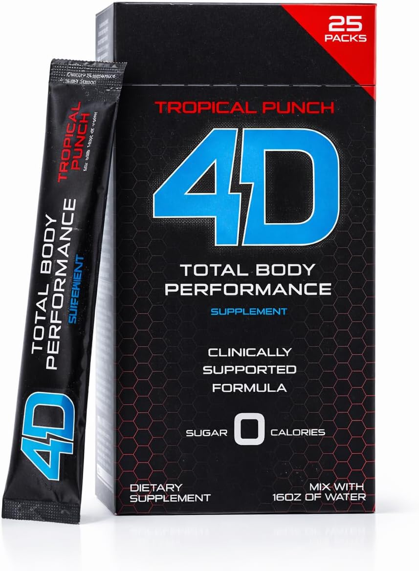 4D - Tropical Punch Drink Mix (25 Sachets) - Zero Calorie Energy & Multivitamin Powder - görsel 1