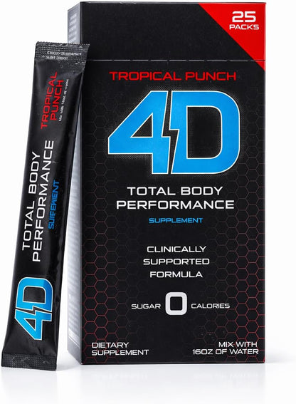 4D - Tropical Punch Drink Mix (25 Sachets) - Zero Calorie Energy & Multivitamin Powder
