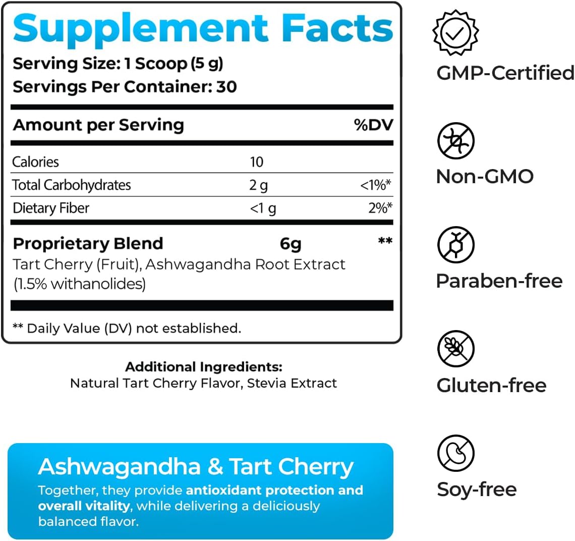 Smoothie Mix with Tart Cherry, Ashwagandha & Stevia - Drink Mix for Healthy Smoothies, Smoothie Bowls & Shakes - 30 Servings - görsel 8