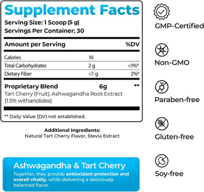 Smoothie Mix with Tart Cherry, Ashwagandha & Stevia - Drink Mix for Healthy Smoothies, Smoothie Bowls & Shakes - 30 Servings