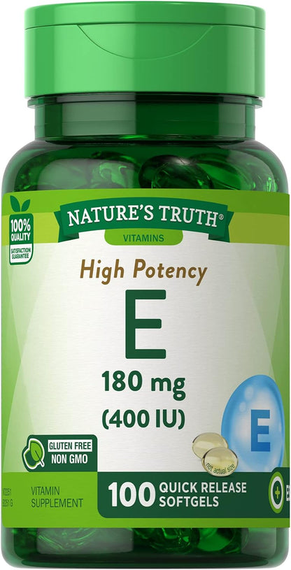 Nature's Truth High Potency Vitamin E 400 IU Quick Release Soft gel capsules - 100 Count, Pack of 2