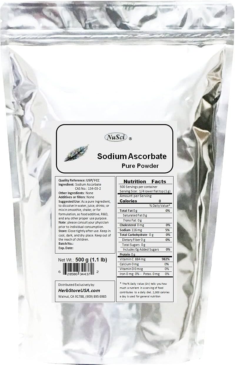 NuSci Sodium Ascorbate Pure Powder 1000g (2.2lb) – Buffered Vitamin C - görsel 2