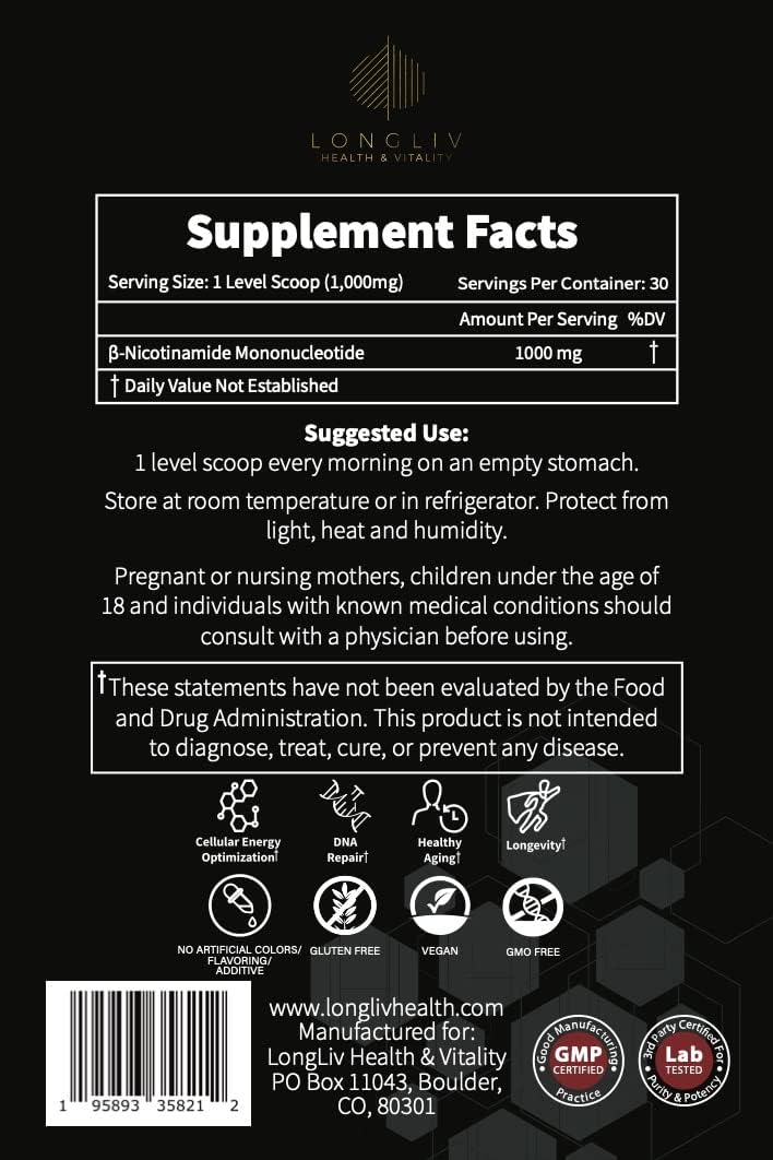 Advanced NMN Nicotinamide Mononucleotide Powder – Physician Formulated – 30g – LongLiv Health and Vitality - görsel 5