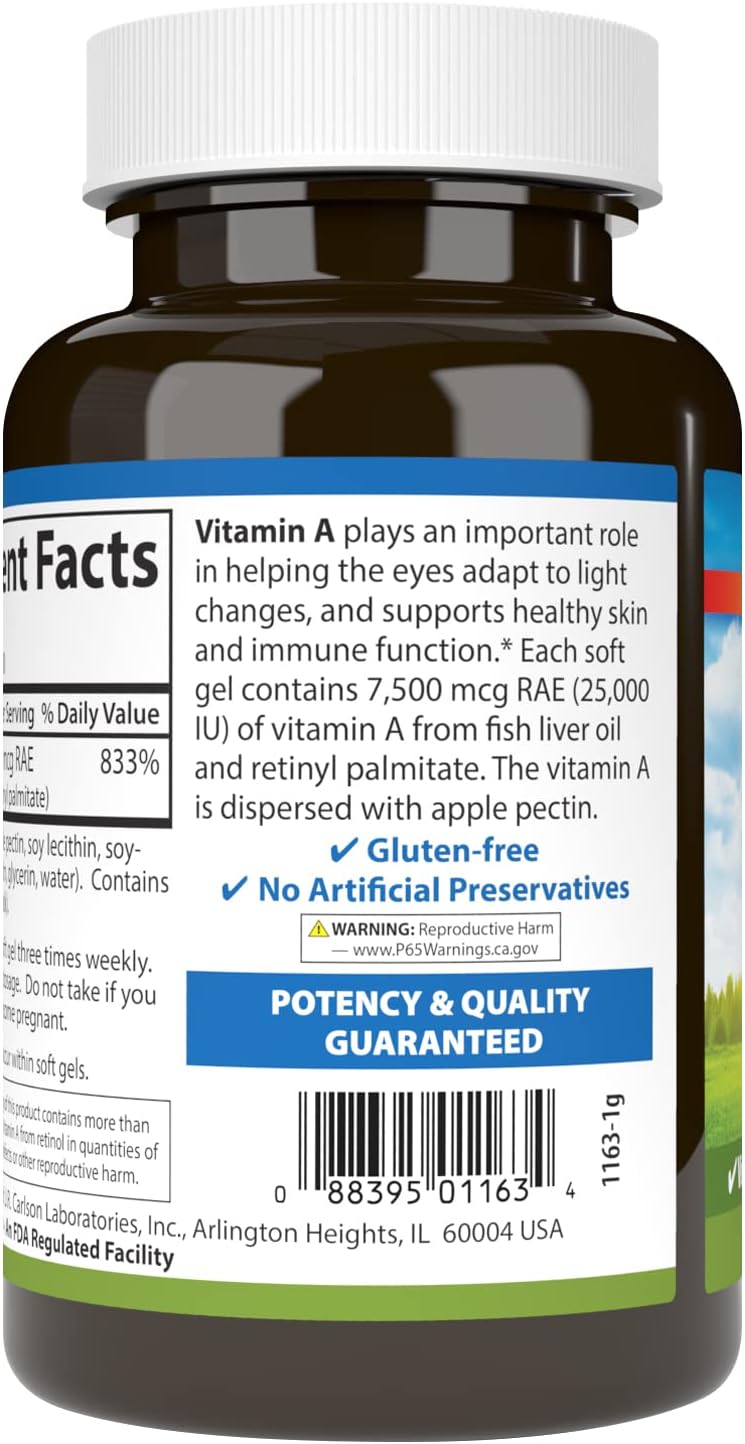 Carlson Vitamin A with Pectin, 25000 IU, 300 Softgels - görsel 3