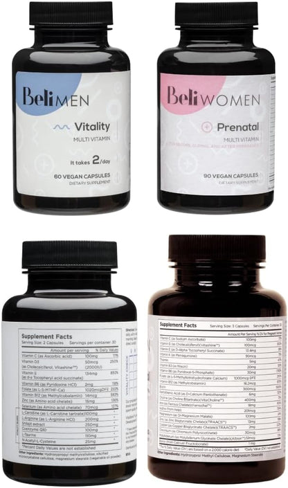 Beli Bundle for Couples - Prenatal Multivitamin Preconception Fertility Support, Enhanced Sperm Health and Count for Men, Supports Egg Quality and Fertility for Women, 150 Capsules 30-Day Supply