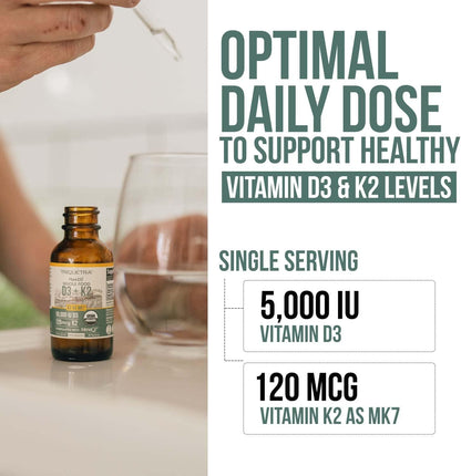 Organic Plant D3 + K2 (5000 IU D3 & 120 mcg K2) – All-Trans MK7 MenaQ7 – Sublingual Drops – Vegan & Organic