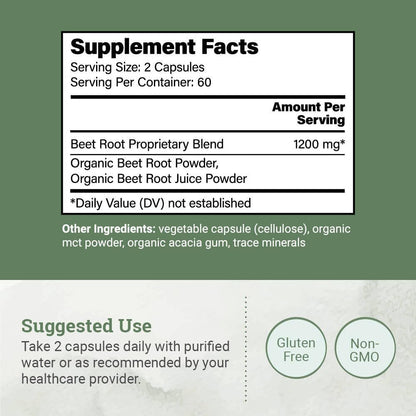 Earth Harmony Naturals Organic Beetroot Capsules - 1200 mg Beetroot Powder & Juice Blend, 120 Capsules