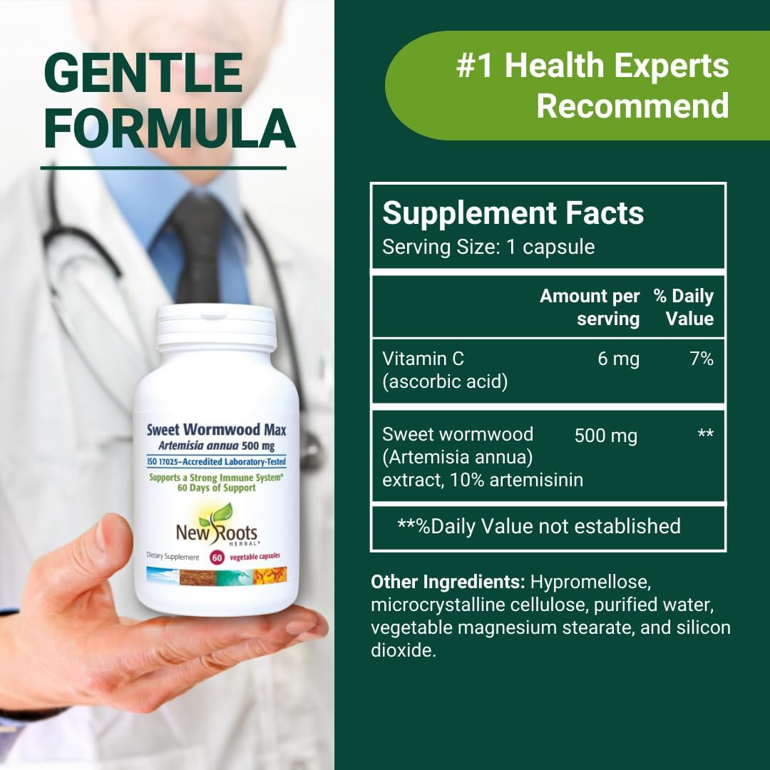 NEW ROOTS HERBAL Sweet Wormwood Extract Supplement (500 mg) Capsules with Vitamin C | Gut Cleanse and Detox Supplement with Wormwood, Digestive & Immune Support (60 Veg Capsules) - görsel 7