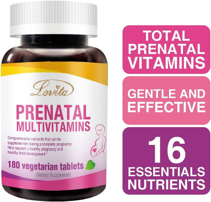 LOVITA Prenatal Vitamins with Iron, Folic Acid & Calcium – Vegan, Non-GMO – 180 Vegetarian Capsules (Pack of 3)