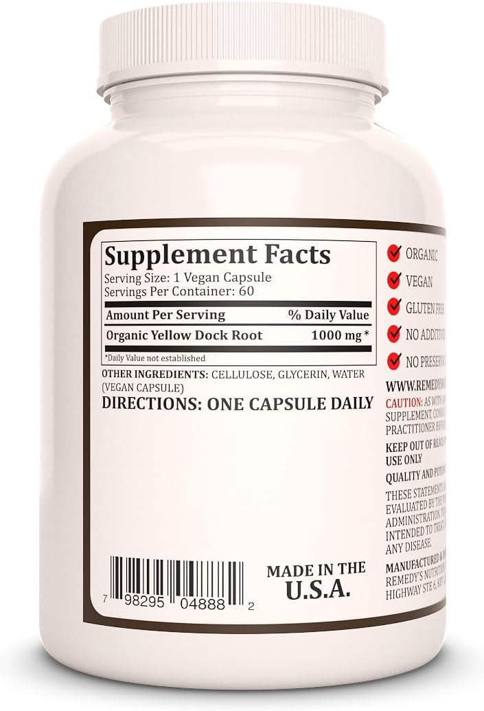 Remedy's Nutrition Yellow Dock Root - 1,000 mg, 60 Vegan Capsules - görsel 2