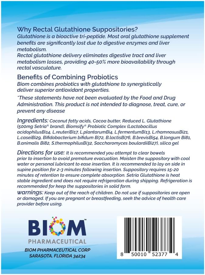 High Potency 500mg Reduced L-Glutathione (Setria Brand) + Probiotic Suppository - Bio-available Glutathione with Probiotics - görsel 7