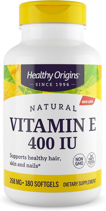 Healthy Origins Vitamin E 400 IU (Natural, Non-GMO, Gluten-free, Skin Support, Cardiovascular Support), 360 Softgels
