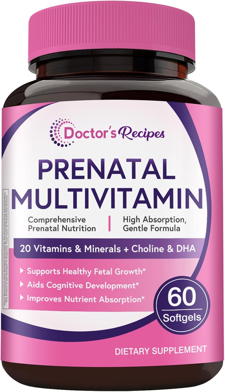 Doctor's Recipes Prenatal Multivitamin with DHA & Folate (L-5-MTHF) for Expecting & Planning Mum, Gentle Comprehensive Nutrient Support, 60 Soft gel capsules - görsel 1