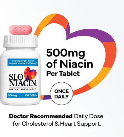 Slo-Niacin Slow Release Niacin 500mg – Vitamin B3 Food Supplement for Daily Wellness – 100 Tablets