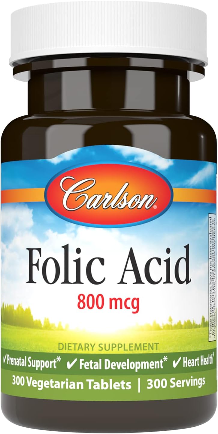 Carlson – Folic Acid, 800 mcg, Provides Important Prenatal Support, 300 Tablets - görsel 1