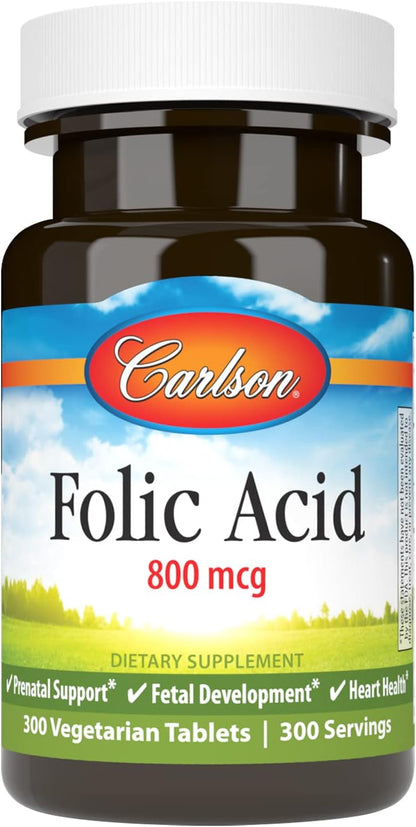 Carlson – Folic Acid, 800 mcg, Provides Important Prenatal Support, 300 Tablets