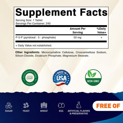 Vitamatic P5P 50 mg – Pyridoxal-5-Phosphate – Active Vitamin B6 – 240 Tablets