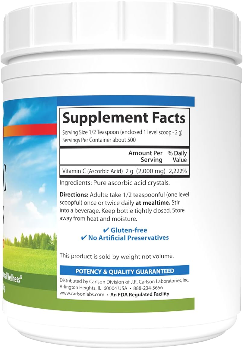 Carlson Vitamin C Crystals, 2,000 mg, Non-GMO, Lemon, 992 g - görsel 2