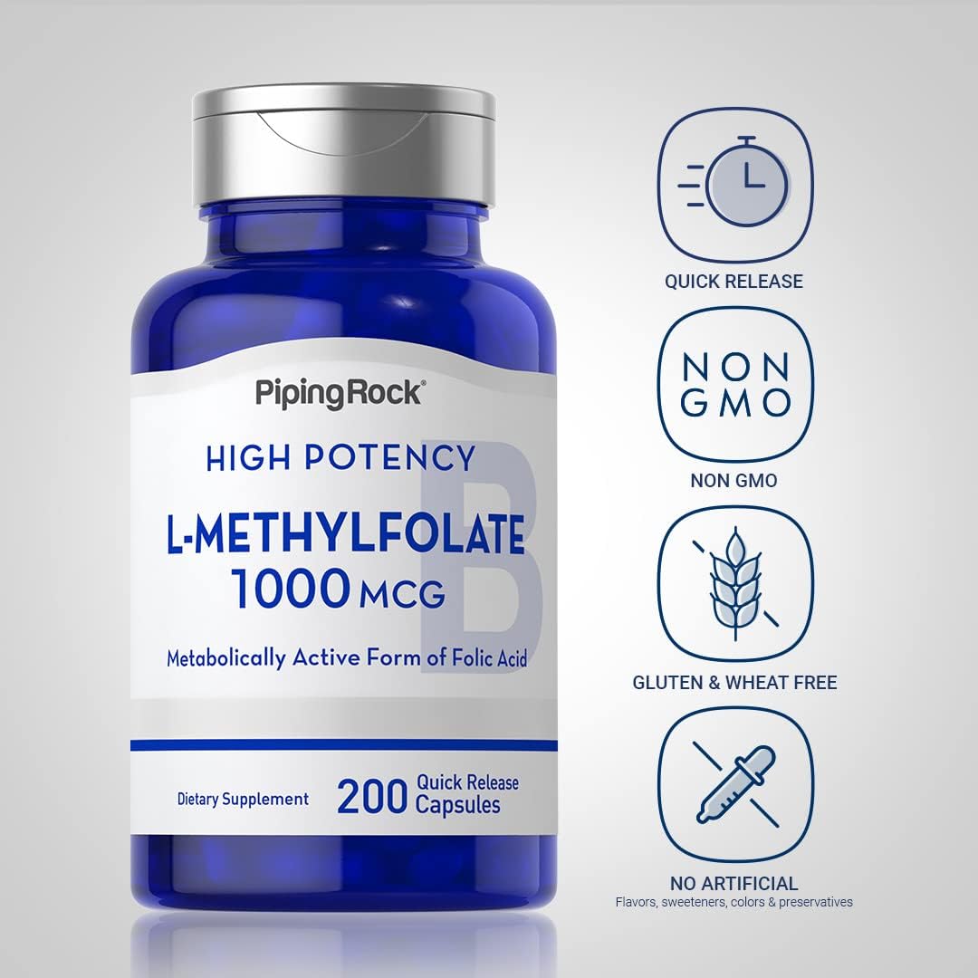 Piping Rock L-Methylfolate Supplement - 1000 mcg - 200 Capsules - görsel 2
