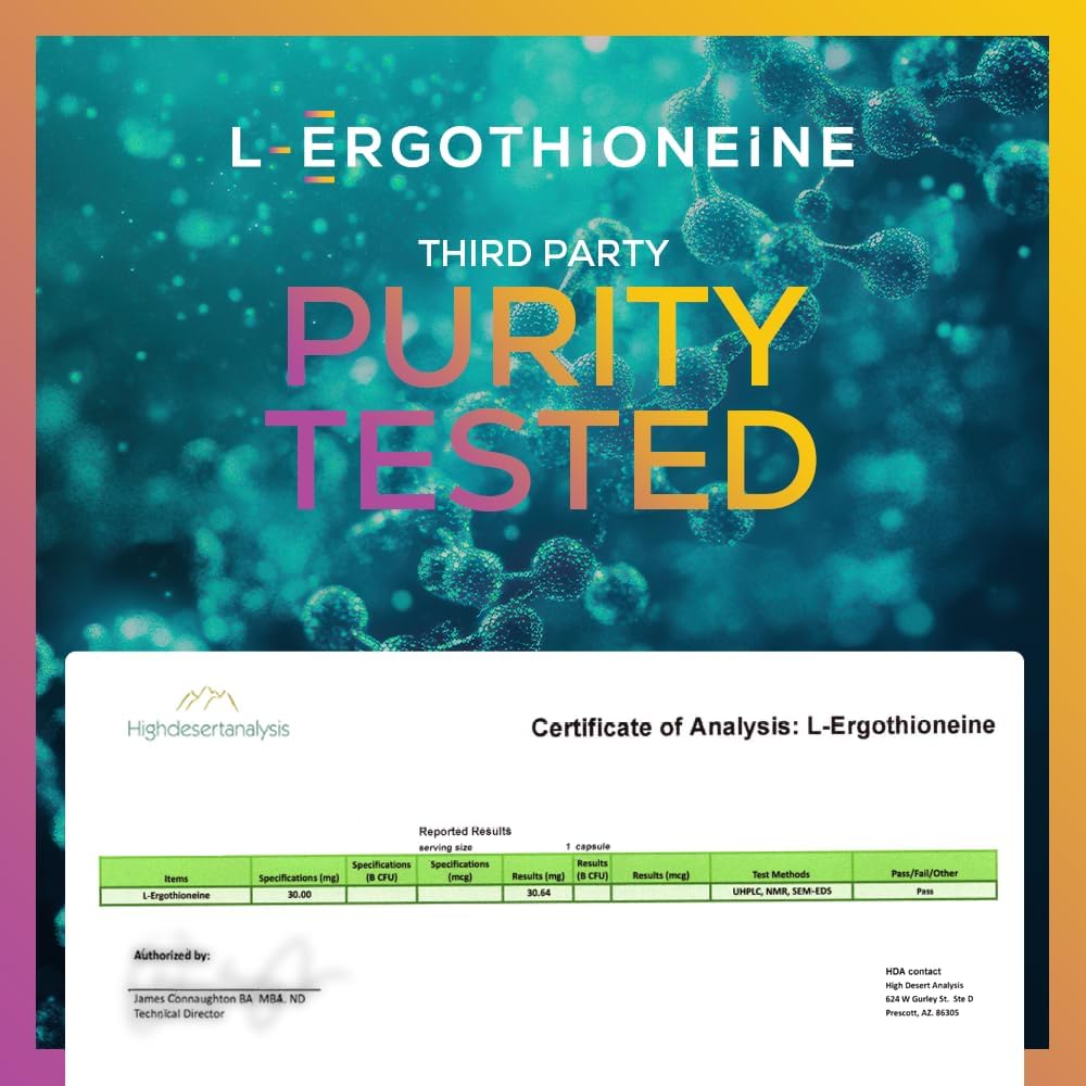 Fermentation Based L-Ergothioneine 30mg – Longevity Vitamin, Antioxidant, 60 Servings, Vegan - görsel 7