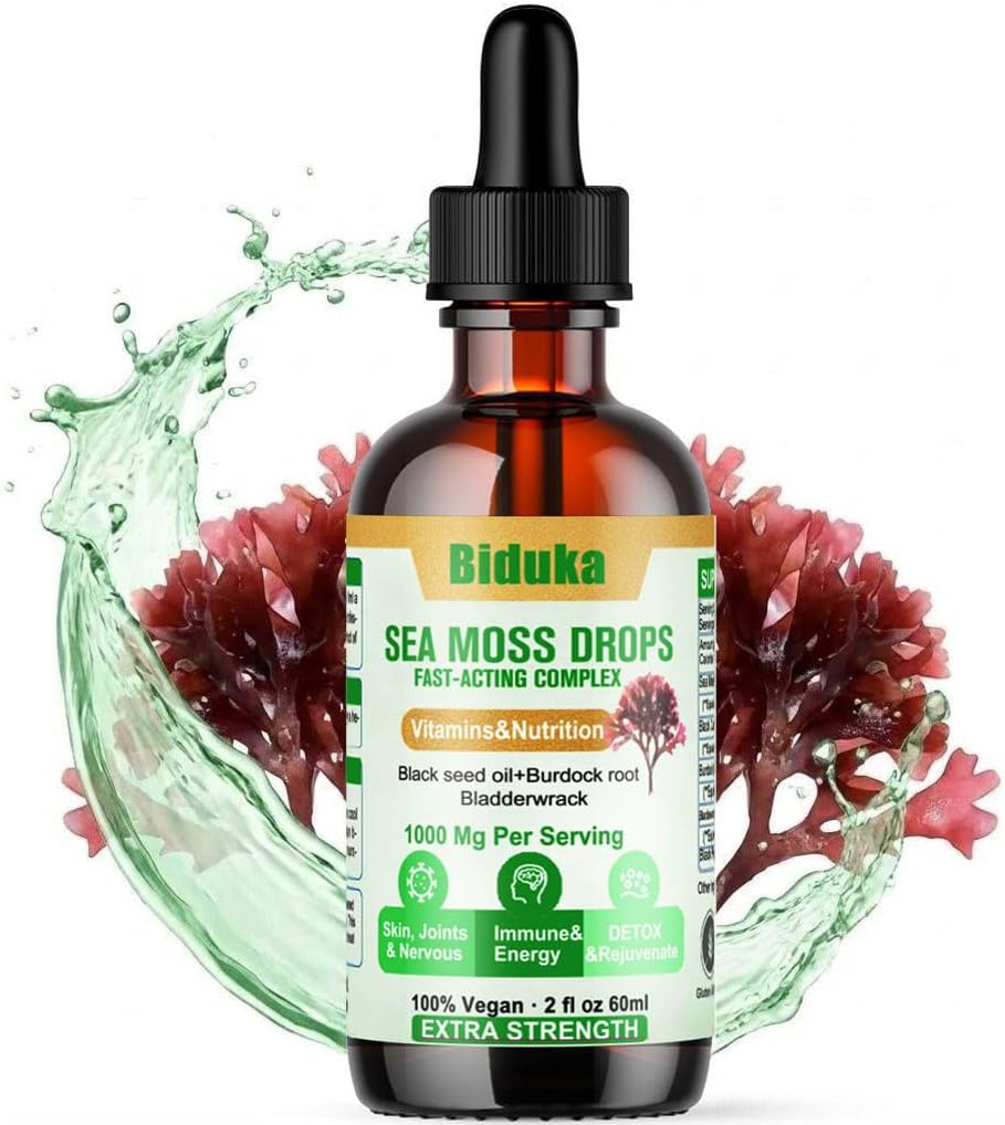 Biduka Irish Sea Moss Drops with Black Seed Oil, Bladderwrack, Burdock Root, Bromelain, Vitamin C and Zinc - Multimineral Liquid Supplement for Immune, Joint, Digestion, and Ageing Support - görsel 1