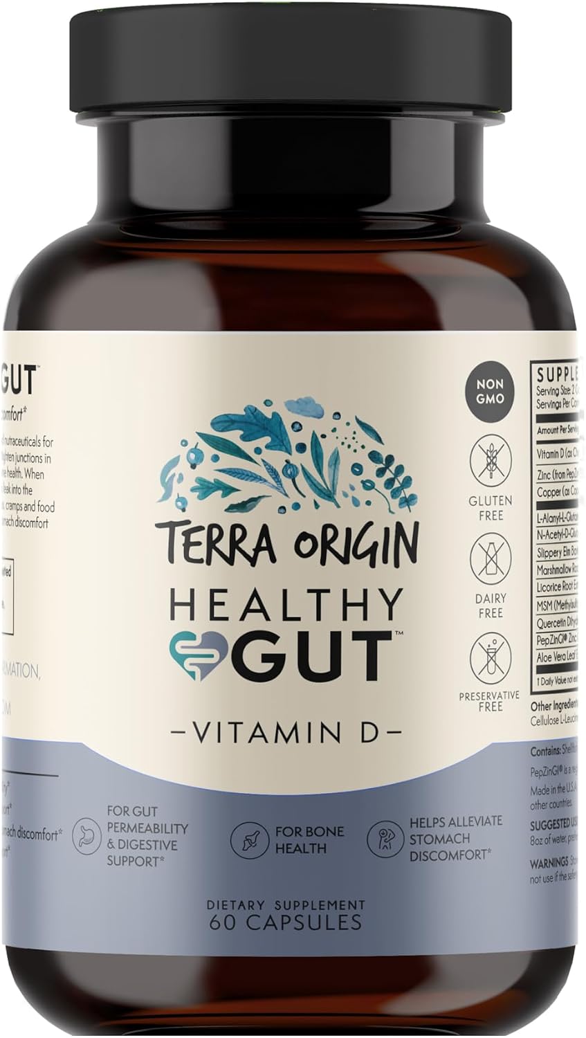 TERRA ORIGIN Healthy Gut with Vitamin D 5000 IU - 60 Capsules | Gut Health Supplement for Men and Women - görsel 6
