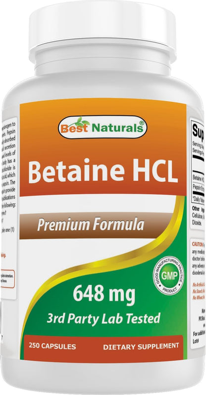 Best Naturals Betaine HCL 648 mg - 250 – Clean Formulation: Free from artificial colours, flavours, preservatives, – Image 8