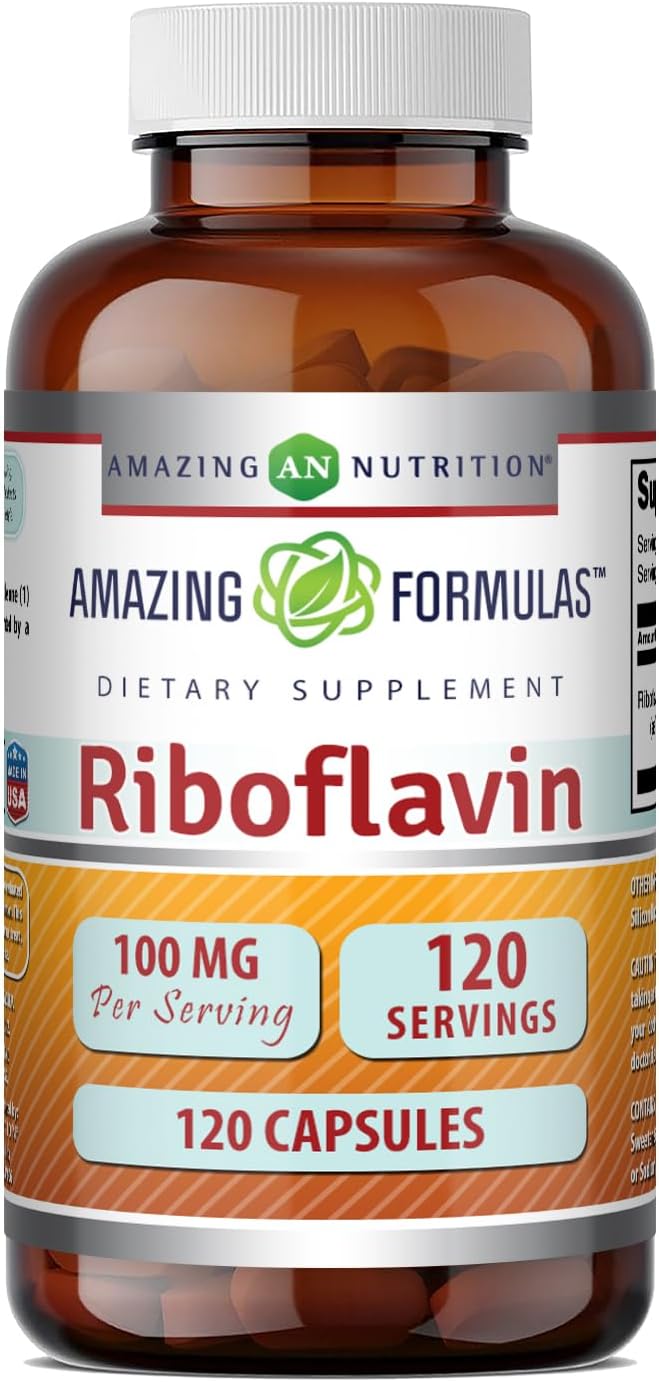 Amazing Formulae Riboflavin (Vitamin B2) Food Supplement - 100 mg, 120 Capsules - Non-GMO, Gluten-free - görsel 1