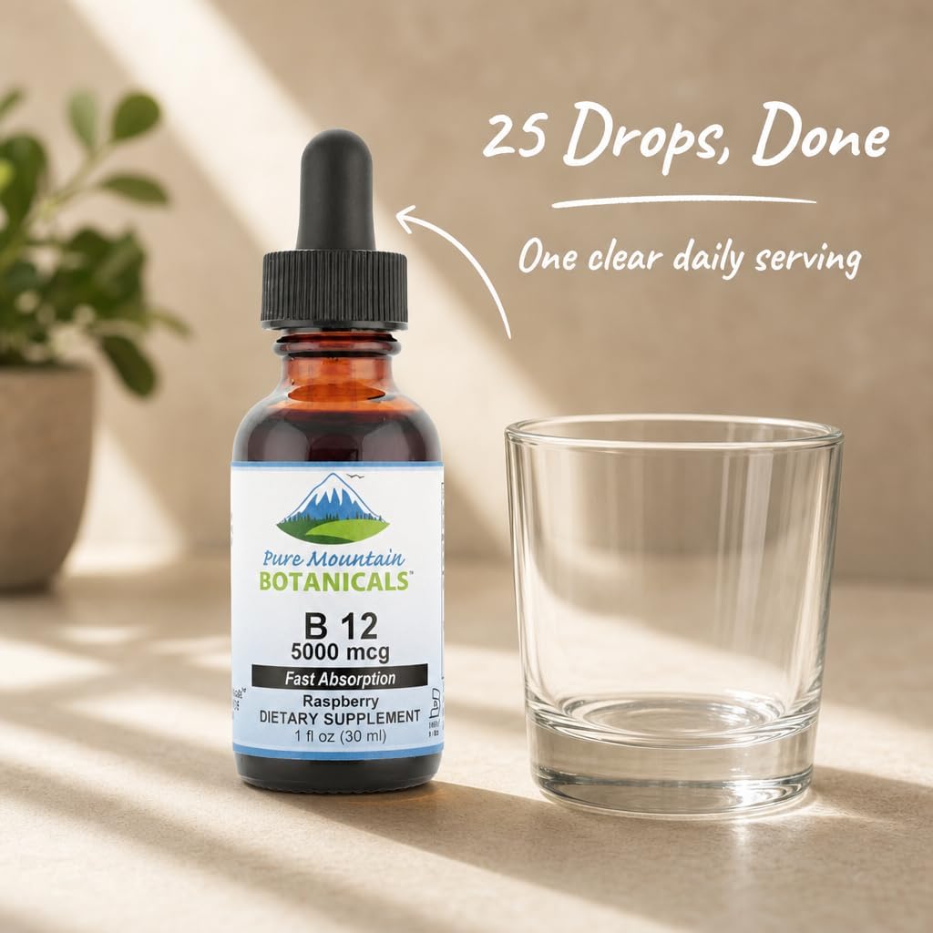 Pure Mountain Botanicals B12 5000 mcg Liquid Drops - Natural Berry Flavour - Vegan, Kosher B12 Supplement - görsel 5