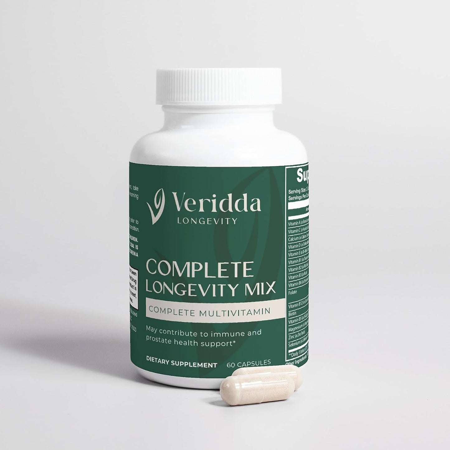 Veridda Longevity Complete Longevity Mix - Multivitamin with Vitamin B Complex, Antioxidants, Echinacea, Spirulina, Lutein, Lycopene for Immune Support, 60 Capsules - görsel 2