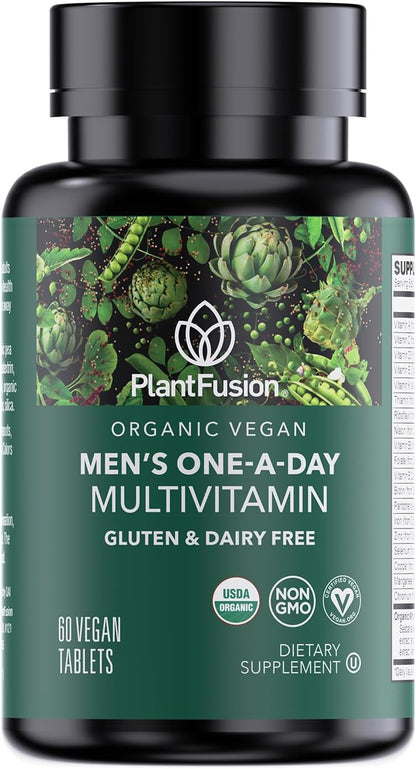PlantFusion Organic Multivitamin for Men – One Daily Whole Food Blend – Vegan, Non-GMO, Gluten-free & Dairy-free – 60 Tablets