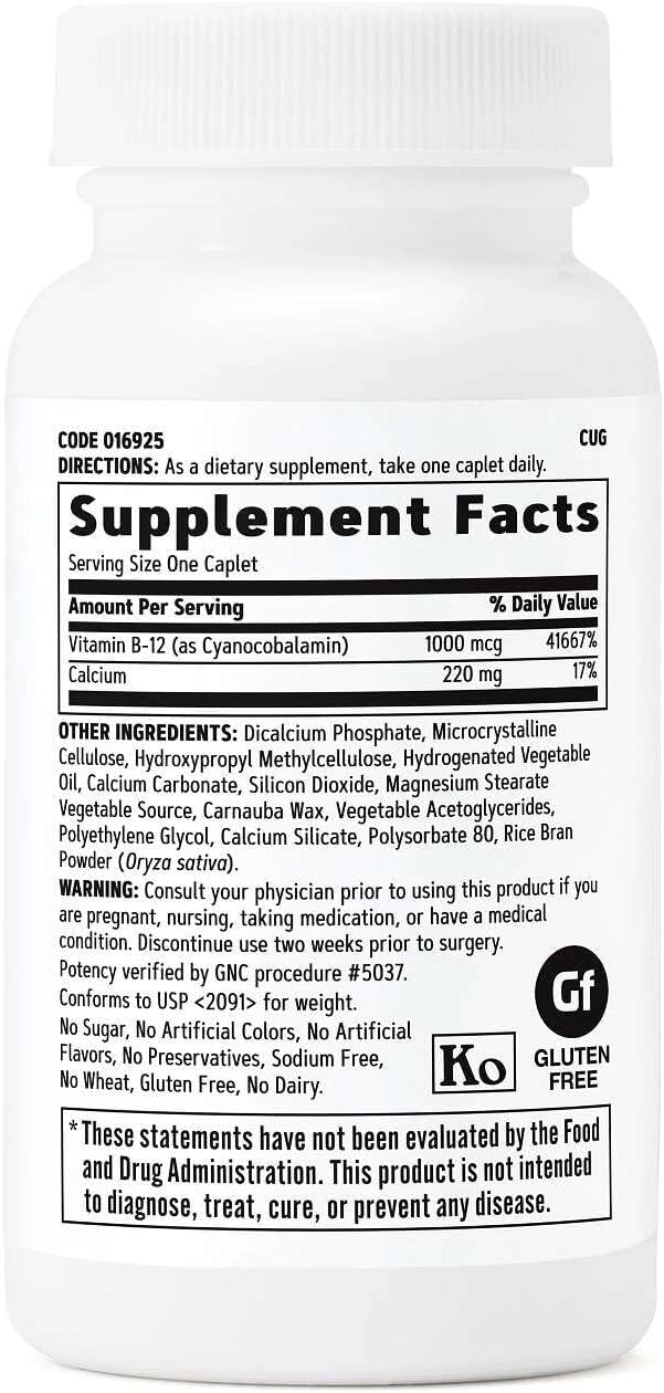 GNC Vitamin B-12 1000mcg, Supports Energy Metabolism, 90 Caplets - görsel 2