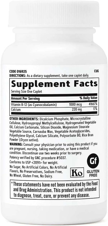 GNC Vitamin B-12 1000mcg, Supports Energy Metabolism, 90 Caplets