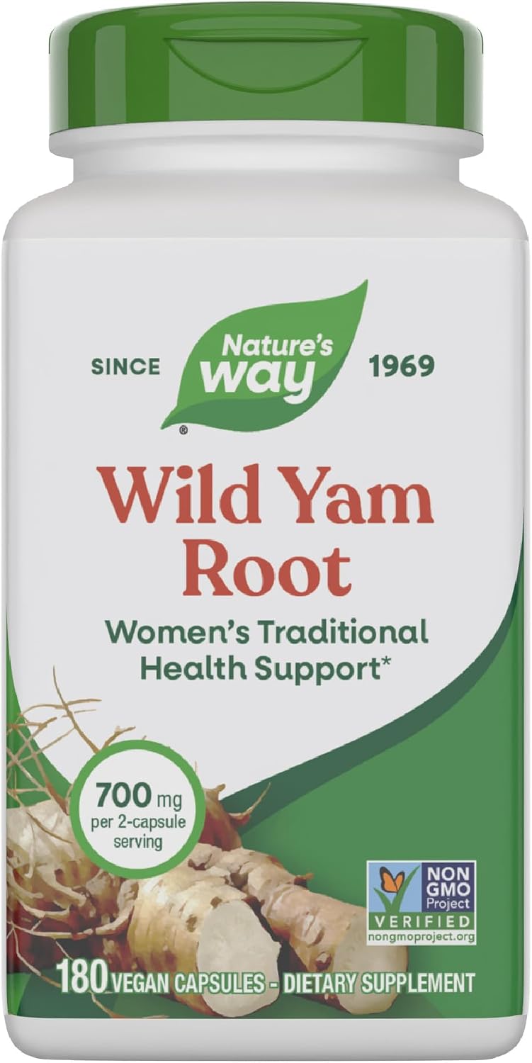 Nature's Way Wild Yam Root Capsules, Traditional Herbal Support for Women, 700 mg, 180 Vegan Capsules - görsel 1